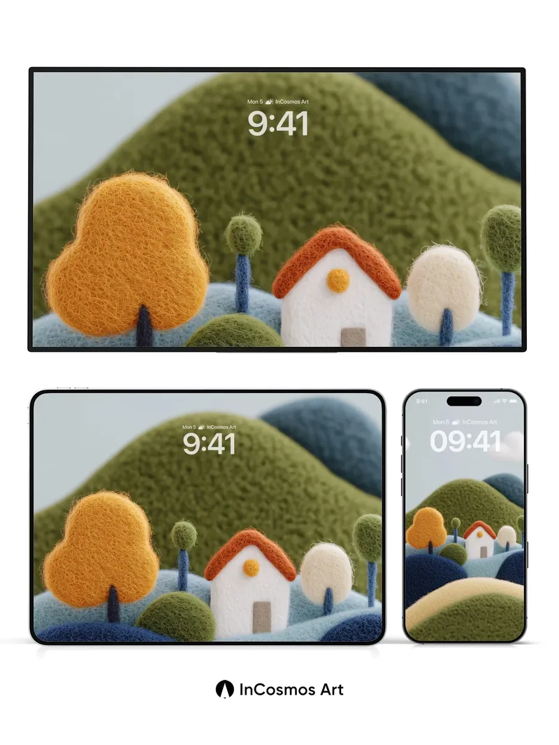 Soft Hues Felt Landscape Wallpaper with Whimsical Home