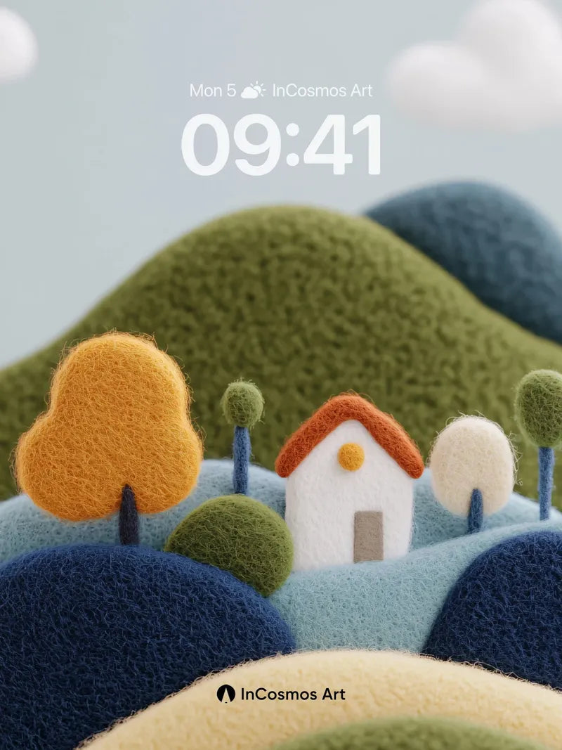 Soft Hues Felt Landscape Wallpaper with Whimsical Home