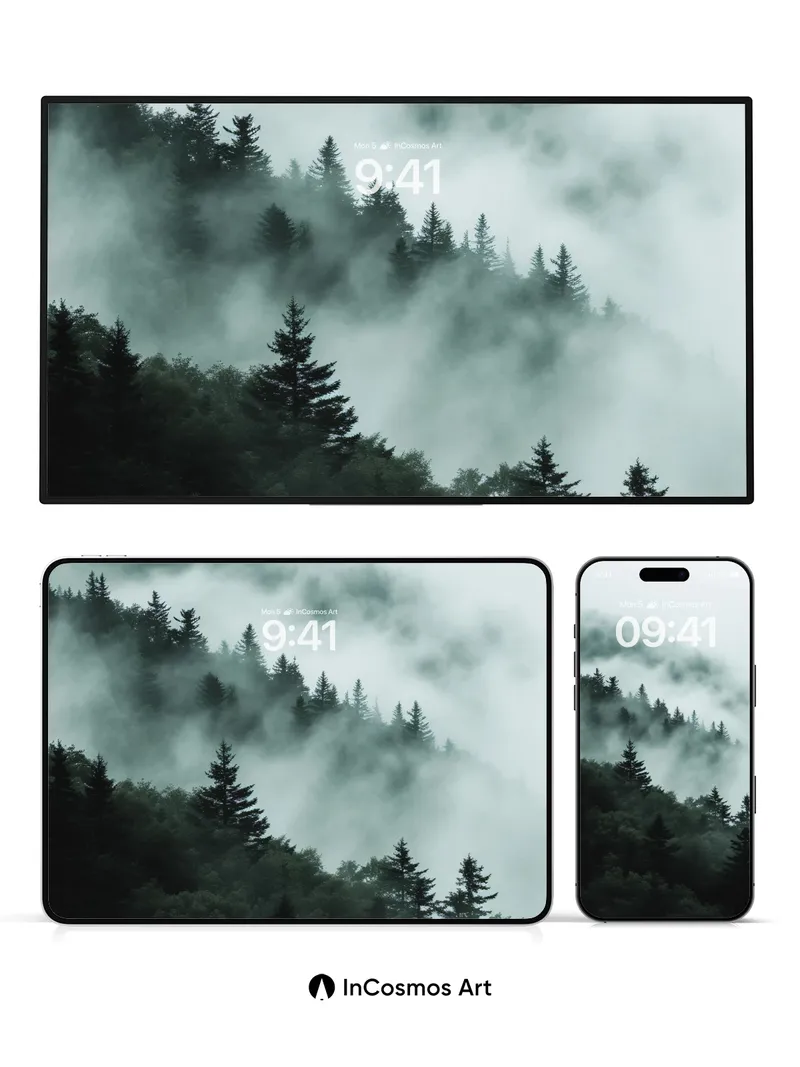 Mist Veil Wallpaper with Whispering Pines