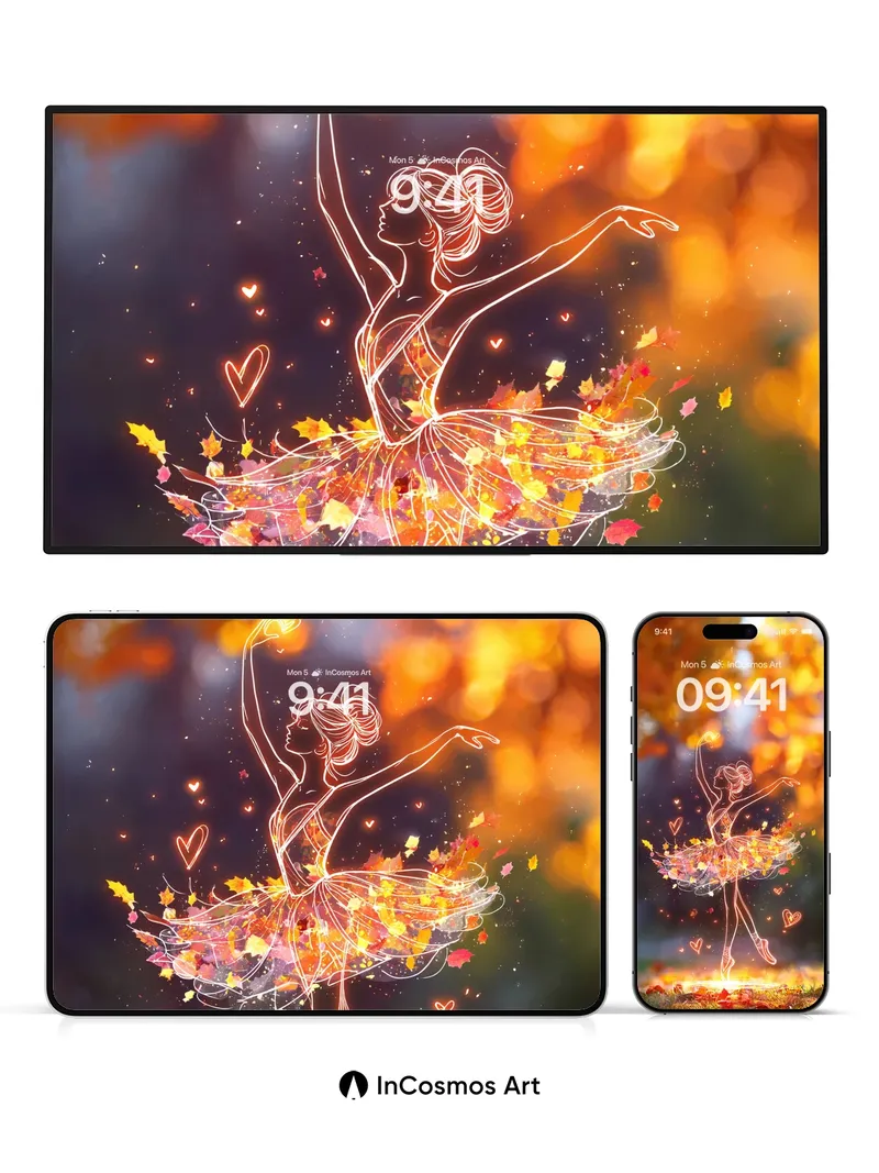 Autumn Whirl Wallpaper with Floating Leaves