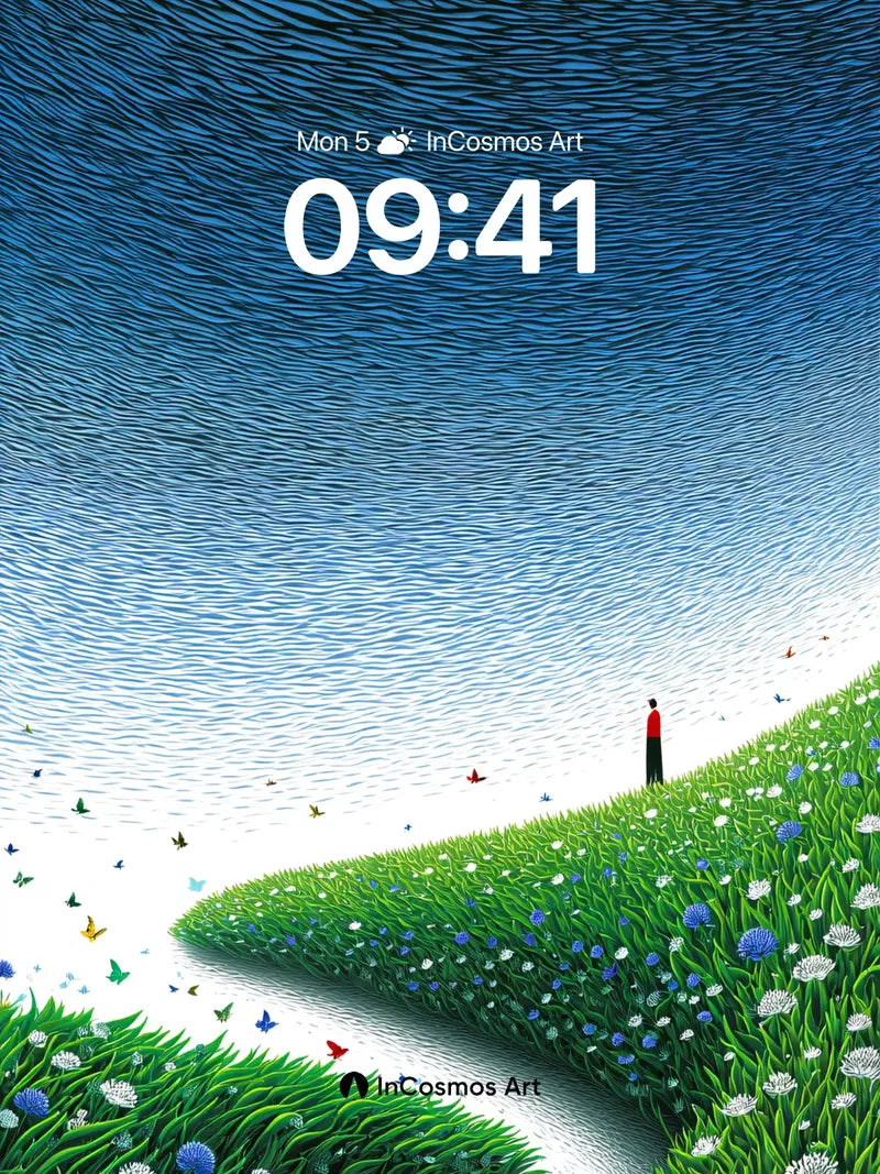Surreal Horizon Wallpaper with Floating Grass Paths wallpaper for iPhone, iPad & Mac