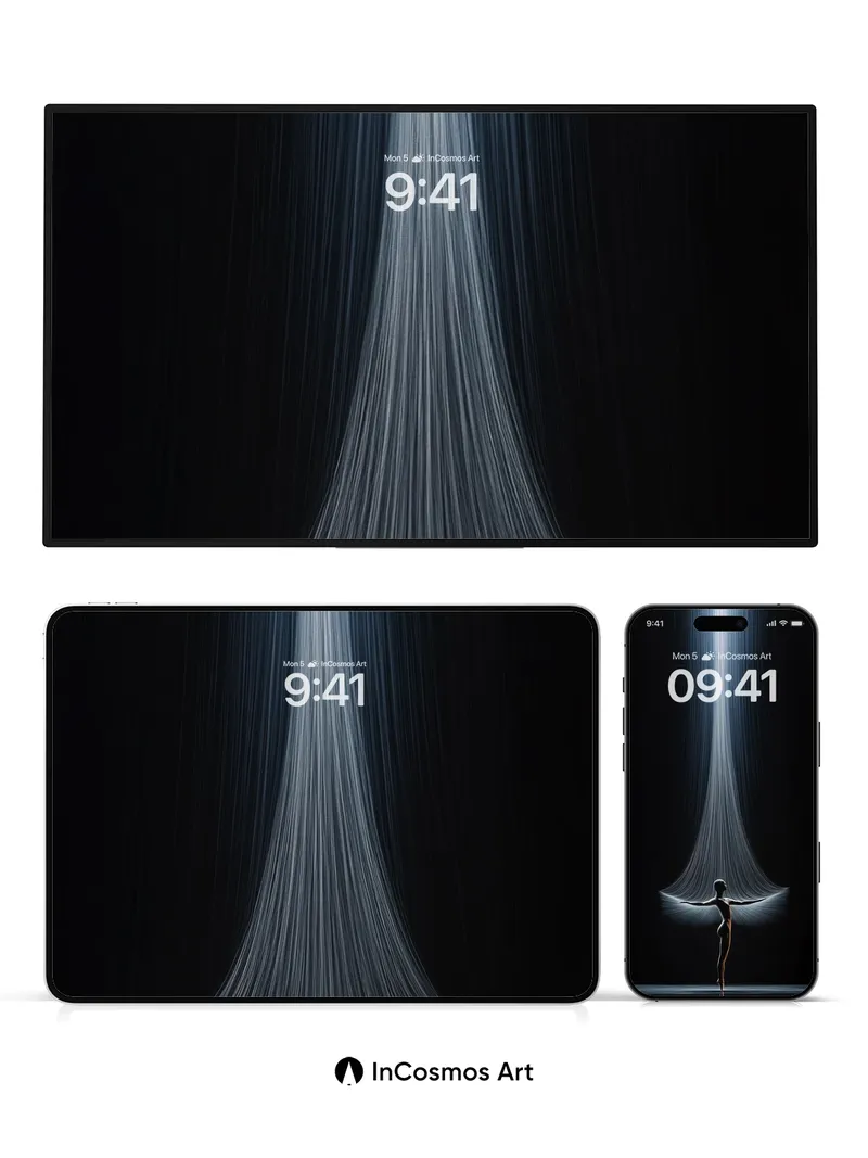 Serene Light Cascade Wallpaper with Ethereal Figure