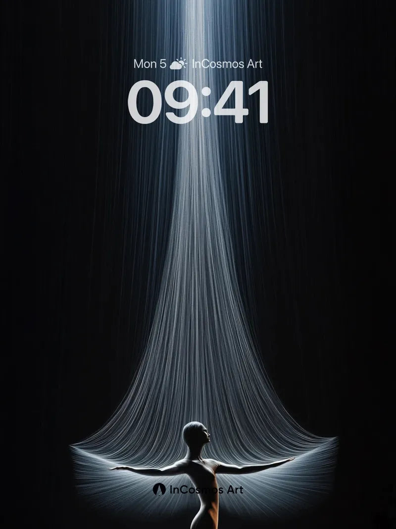 Serene Light Cascade Wallpaper with Ethereal Figure