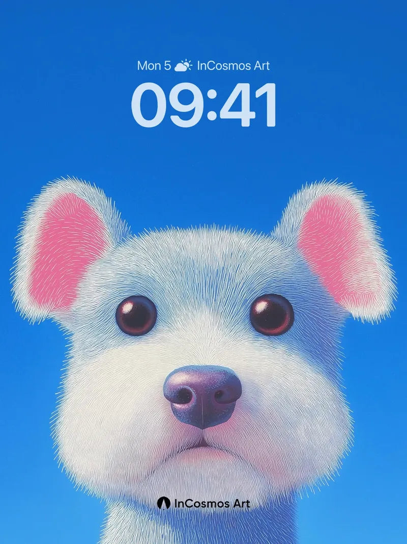 Serene Blue Furred Wallpaper with Pink-Eared Wonder wallpaper for iPhone, iPad & Mac