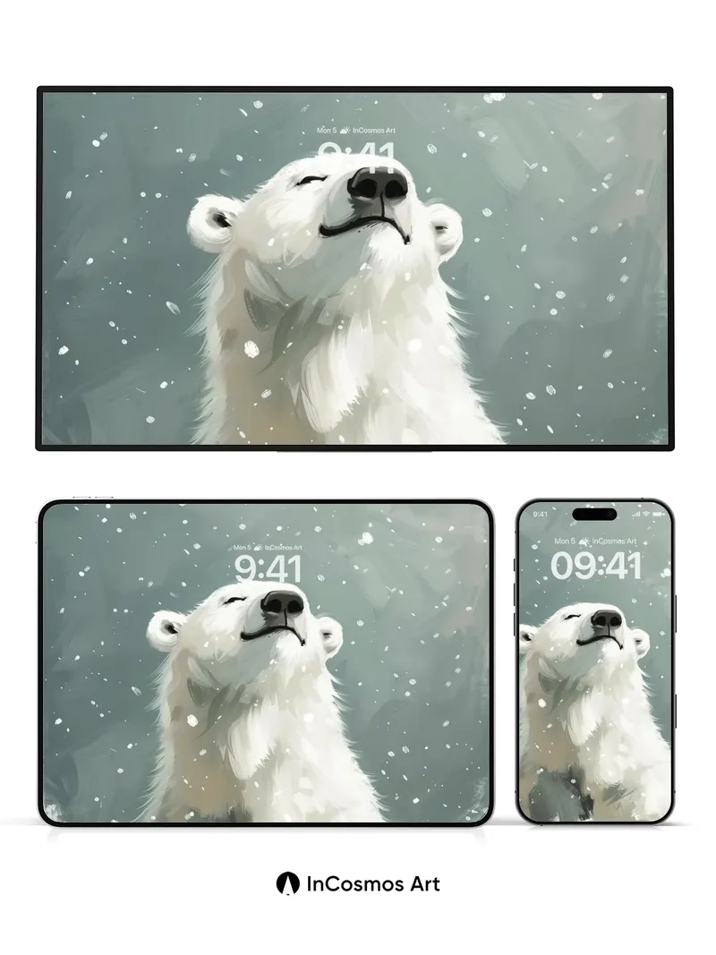 Serenity in Snowfall Wallpaper with Polar Bear Gaze