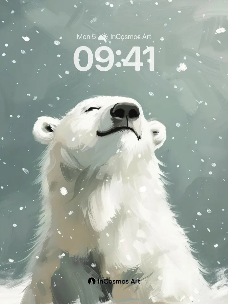 Serenity in Snowfall Wallpaper with Polar Bear Gaze