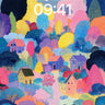 Whimsical Village Wallpaper with Colorful Trees wallpaper for iPhone, iPad & Mac