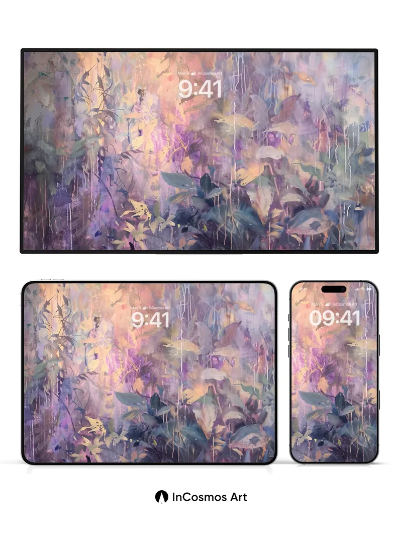 Luminous Garden Wallpaper with Floating Petals