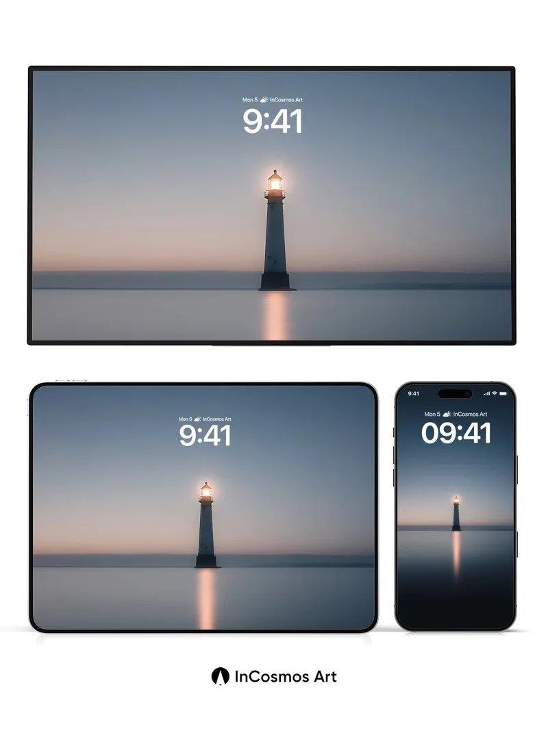 Serenity Beacon Wallpaper with Mirror Sea
