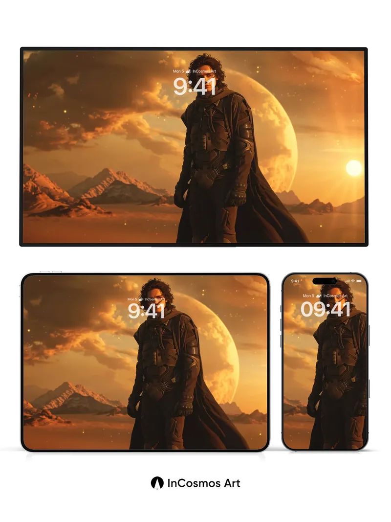 Crimson Horizon Wallpaper with Celestial Cloak