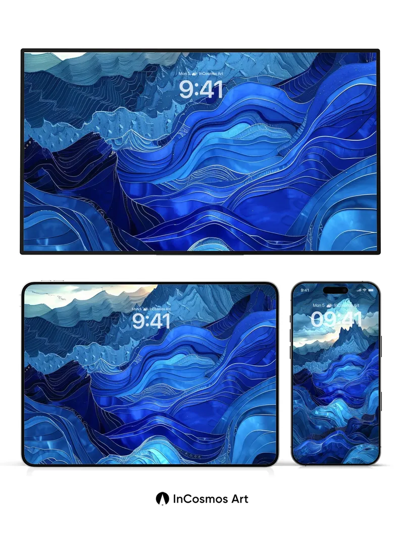 Cobalt Wave Wallpaper with Ethereal Peaks