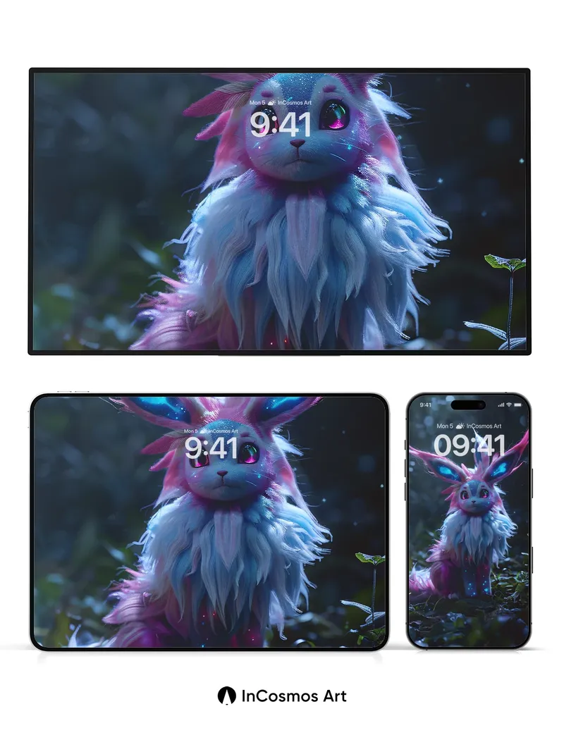 Luminous Forest Bunny Wallpaper with Starlight Fur