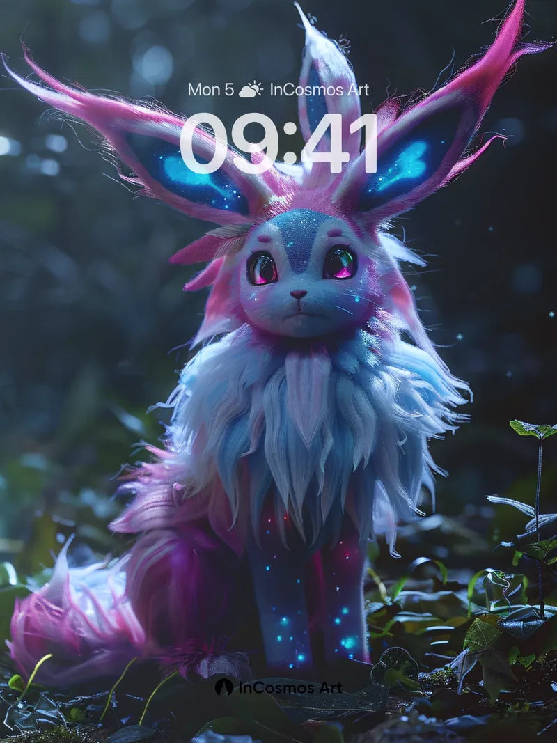 Luminous Forest Bunny Wallpaper with Starlight Fur