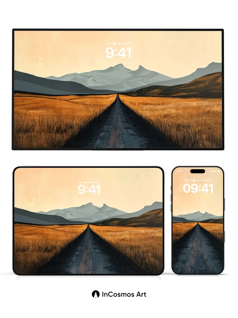 Serenity Road Wallpaper with Distant Peaks