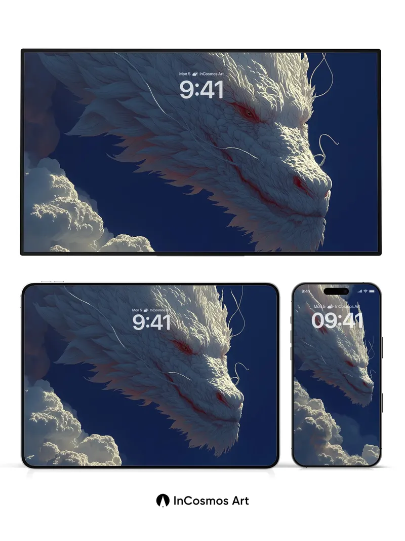 Celestial Frost Dragon Wallpaper with Cloud Veil