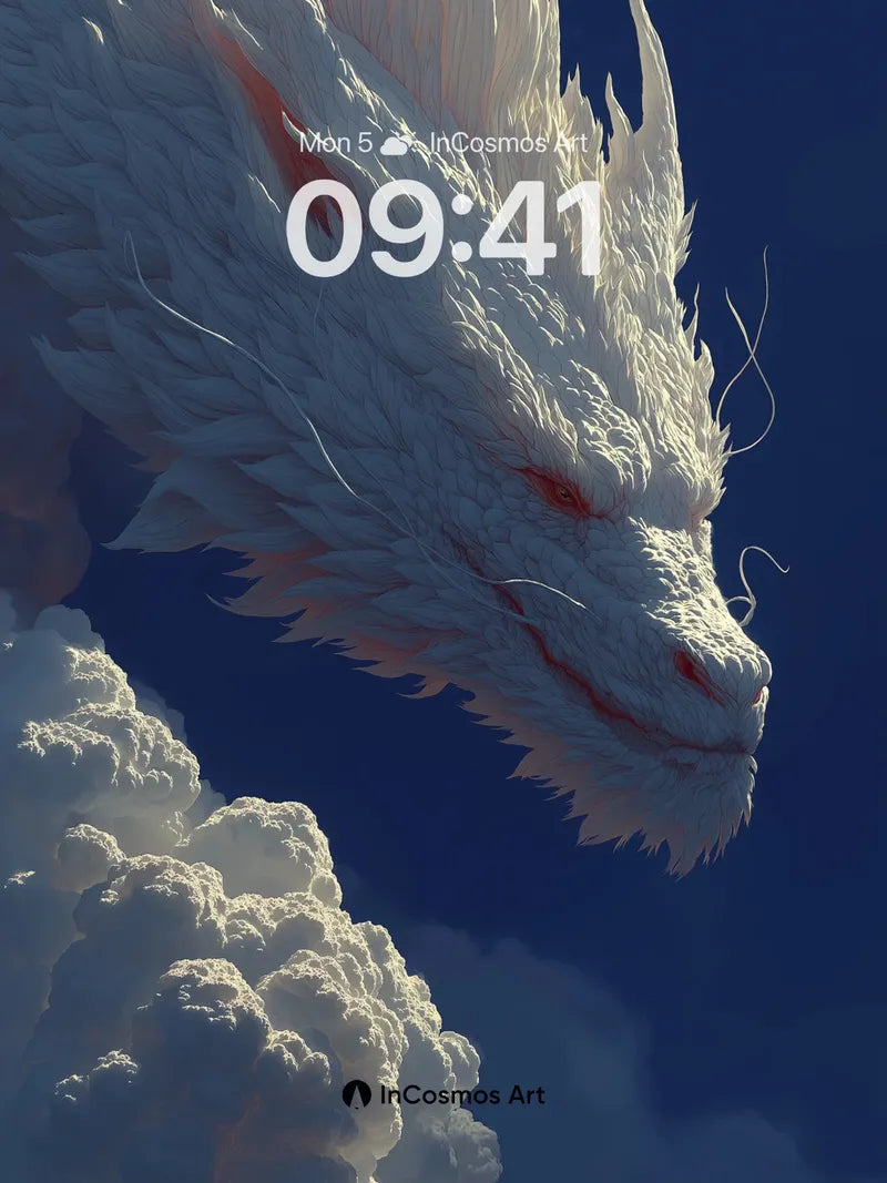 Celestial Frost Dragon Wallpaper with Cloud Veil
