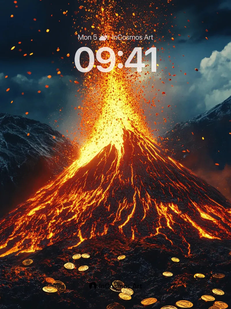 Volcanic Gold Wallpaper with Molten Currency