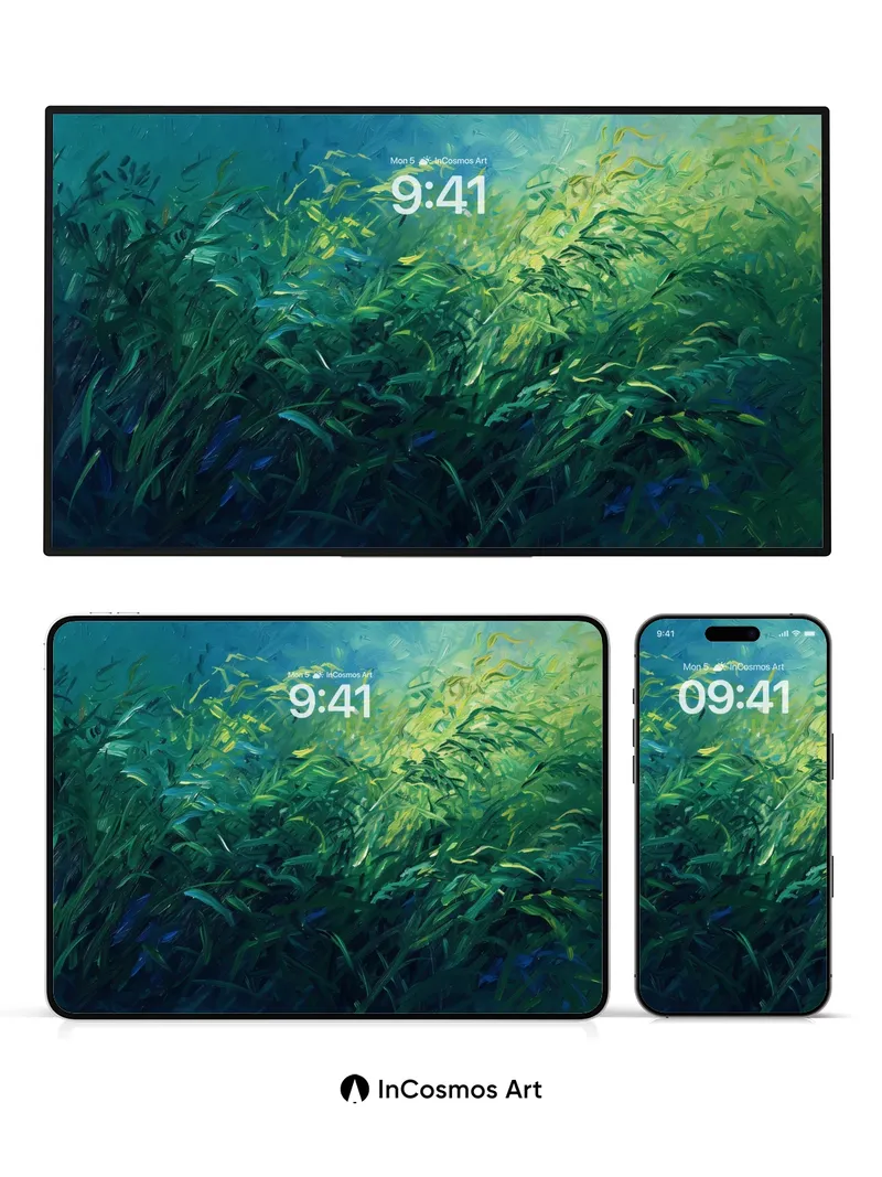 Emerald Whisper Wallpaper with Sunlit Veils