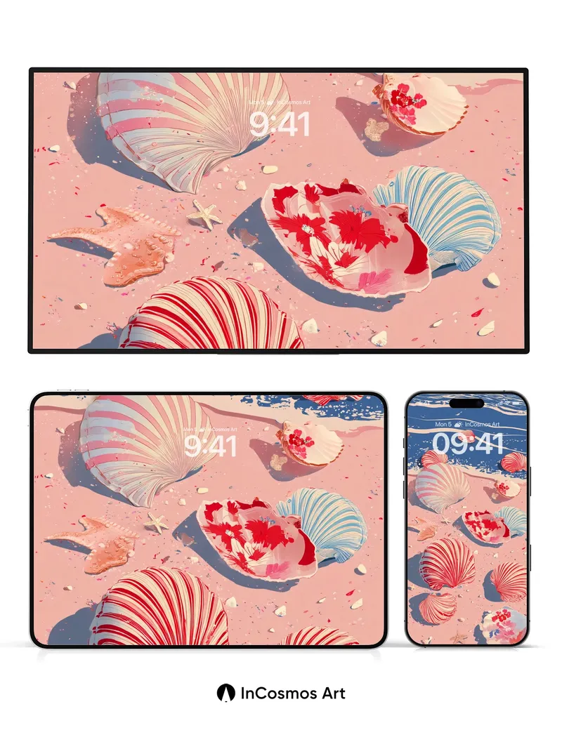 Surreal Seashell Wallpaper with Floral Whispers