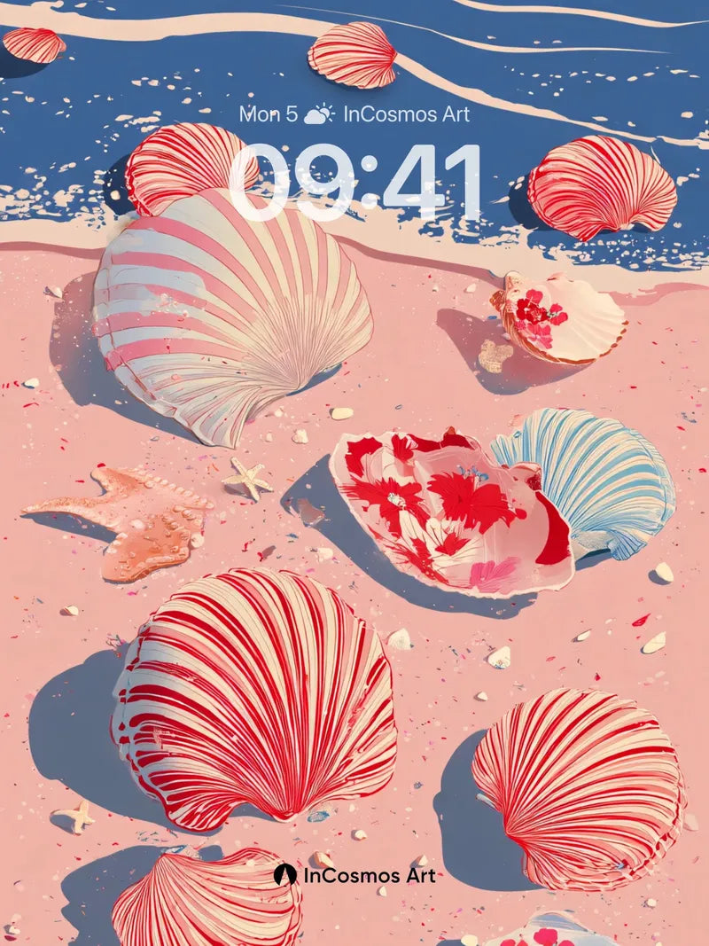 Surreal Seashell Wallpaper with Floral Whispers