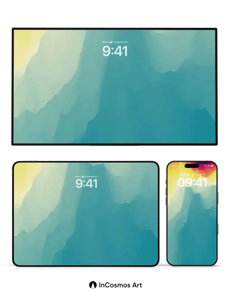 Crimson Horizon Wallpaper with Teal Peaks