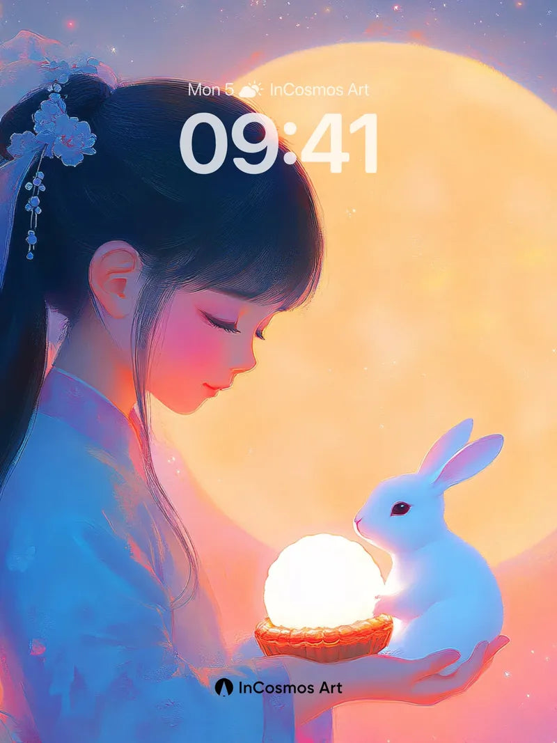 Lunar Whispers Wallpaper with Moonlit Rabbit wallpaper for iPhone, iPad & Mac