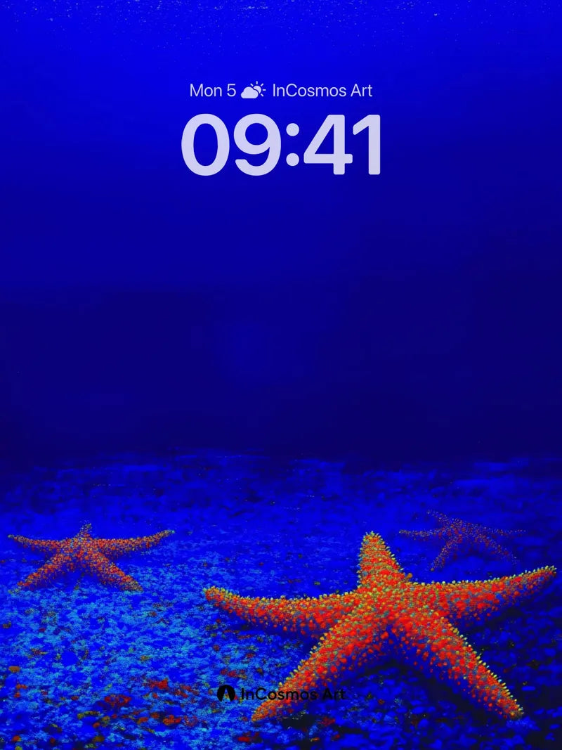 Deep Blue Serenity Wallpaper with Starfish Embers wallpaper for iPhone, iPad & Mac