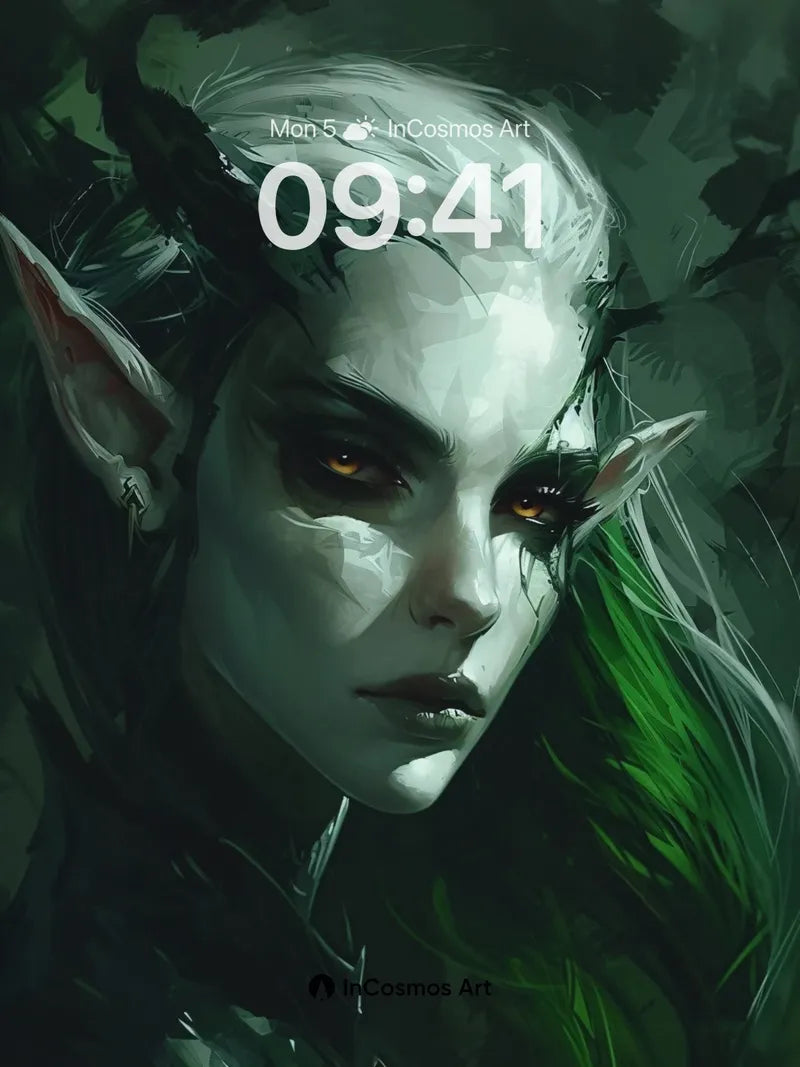 Shadowed Elven Gaze Wallpaper with Emerald Veil