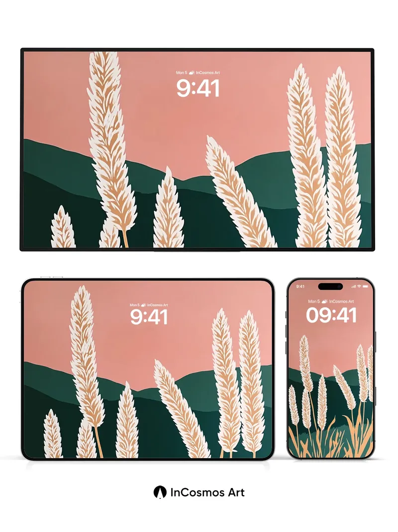 Serenity Wheatfield Wallpaper with Distant Hills