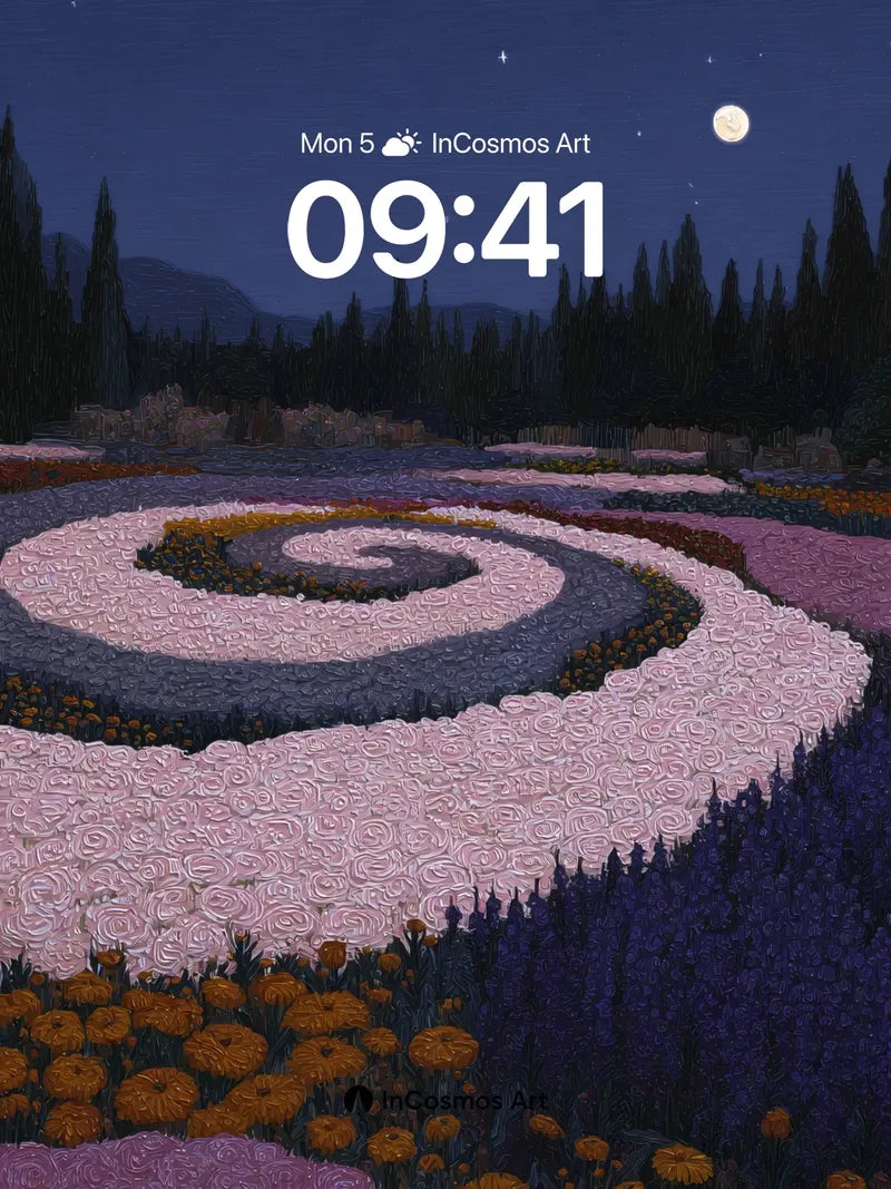 Moonlit Spiral Wallpaper with Whirling Petals wallpaper for iPhone, iPad & Mac