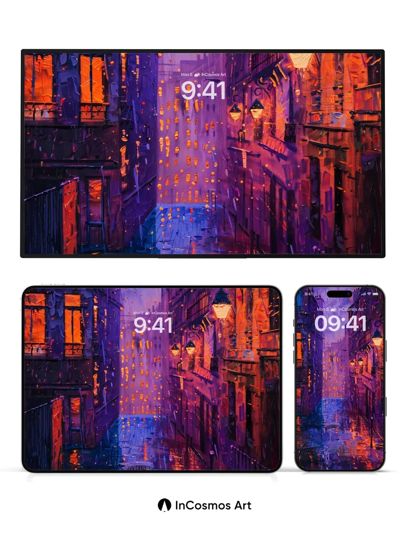 Neon Reverie Wallpaper with Rain-Slicked Reflections