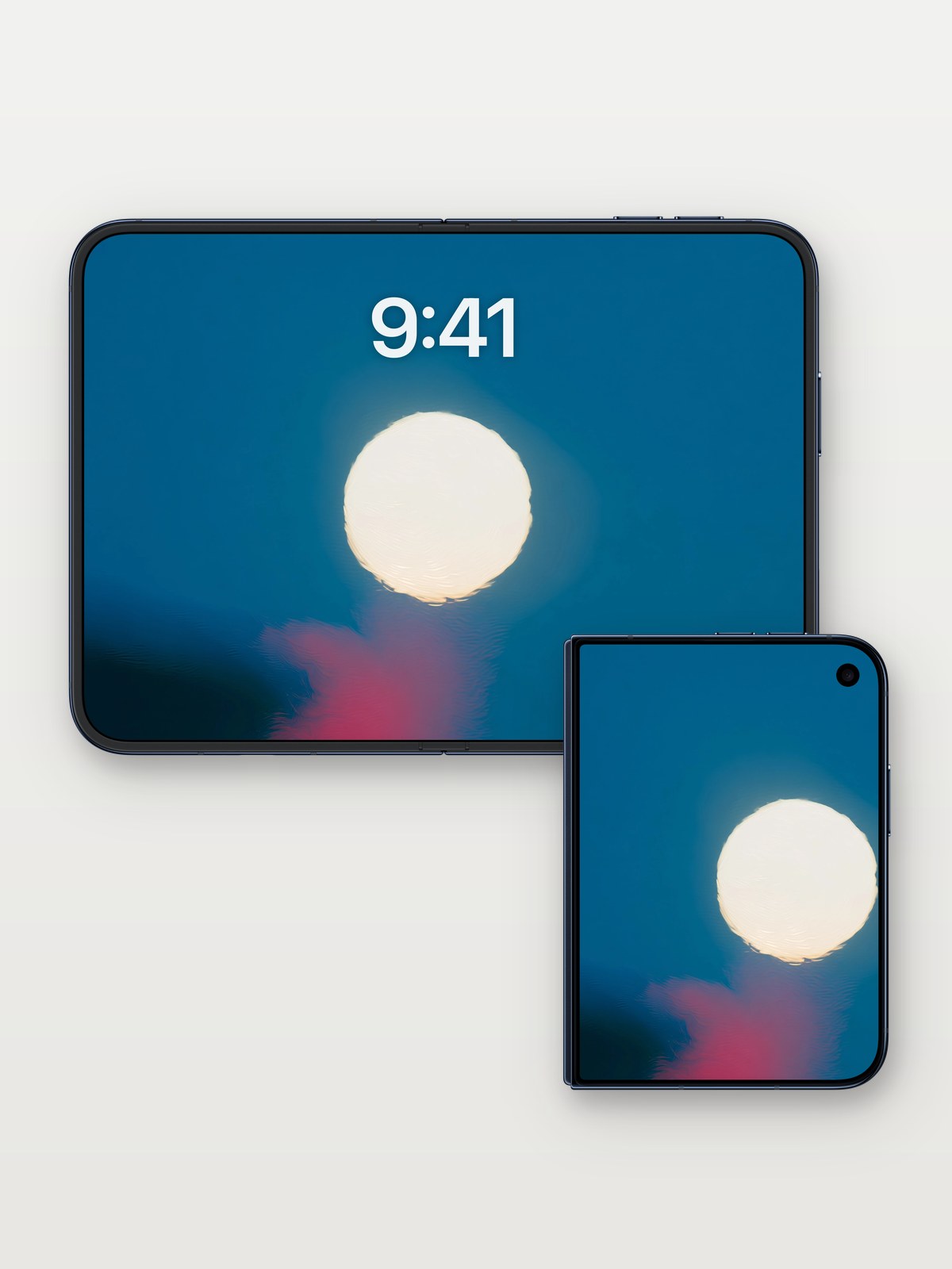 Celestial Glow Moonlight Wallpaper on iPhone Duo, open and closed