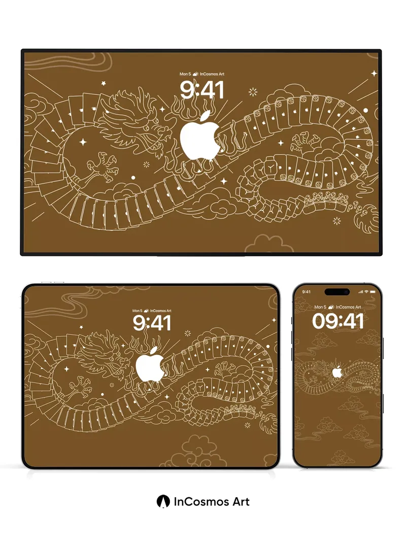 Serene Dragon Scroll Wallpaper with Apple Emblem