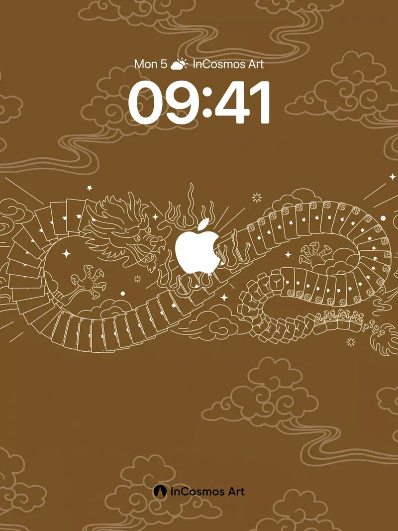 Serene Dragon Scroll Wallpaper with Apple Emblem