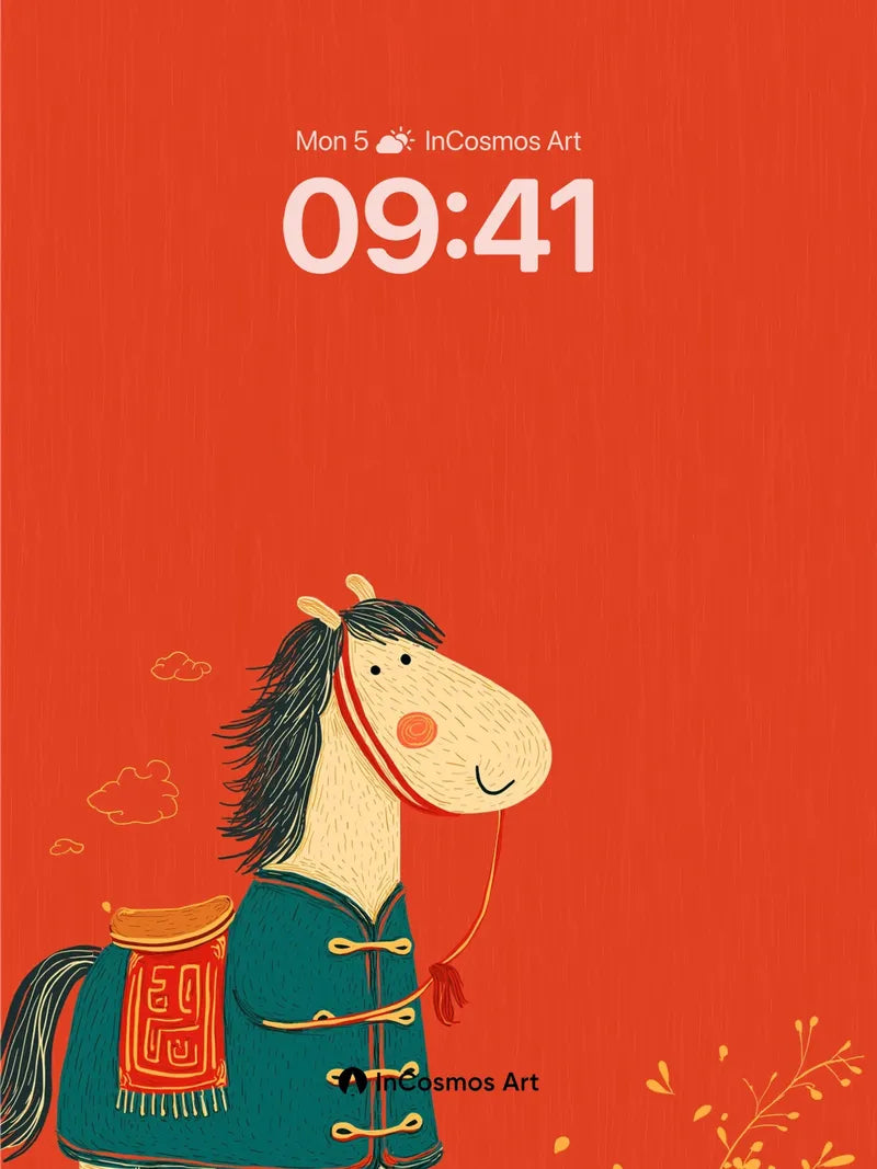 Whimsical Horse Wallpaper with Red Velvet Depth