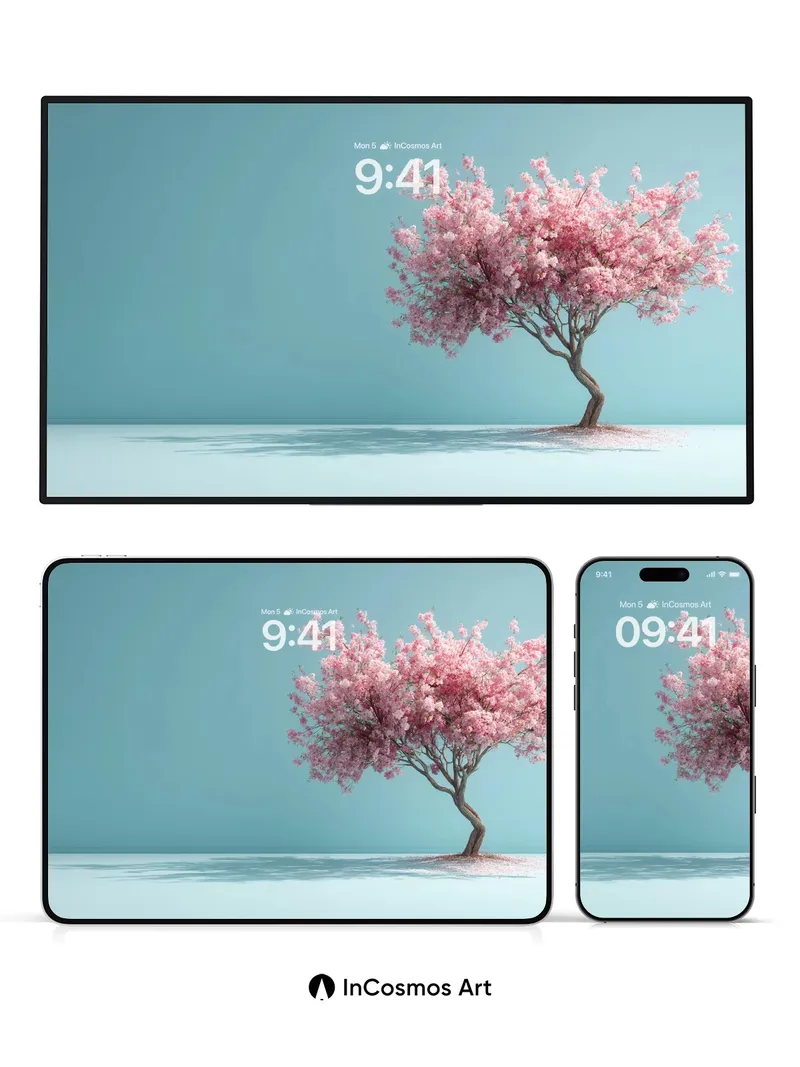 Serenity Bloom Wallpaper with Floating Tree