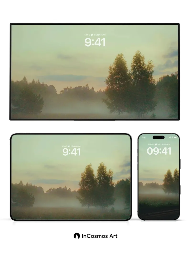 Mist-Bound Meadow Wallpaper with Distant Light