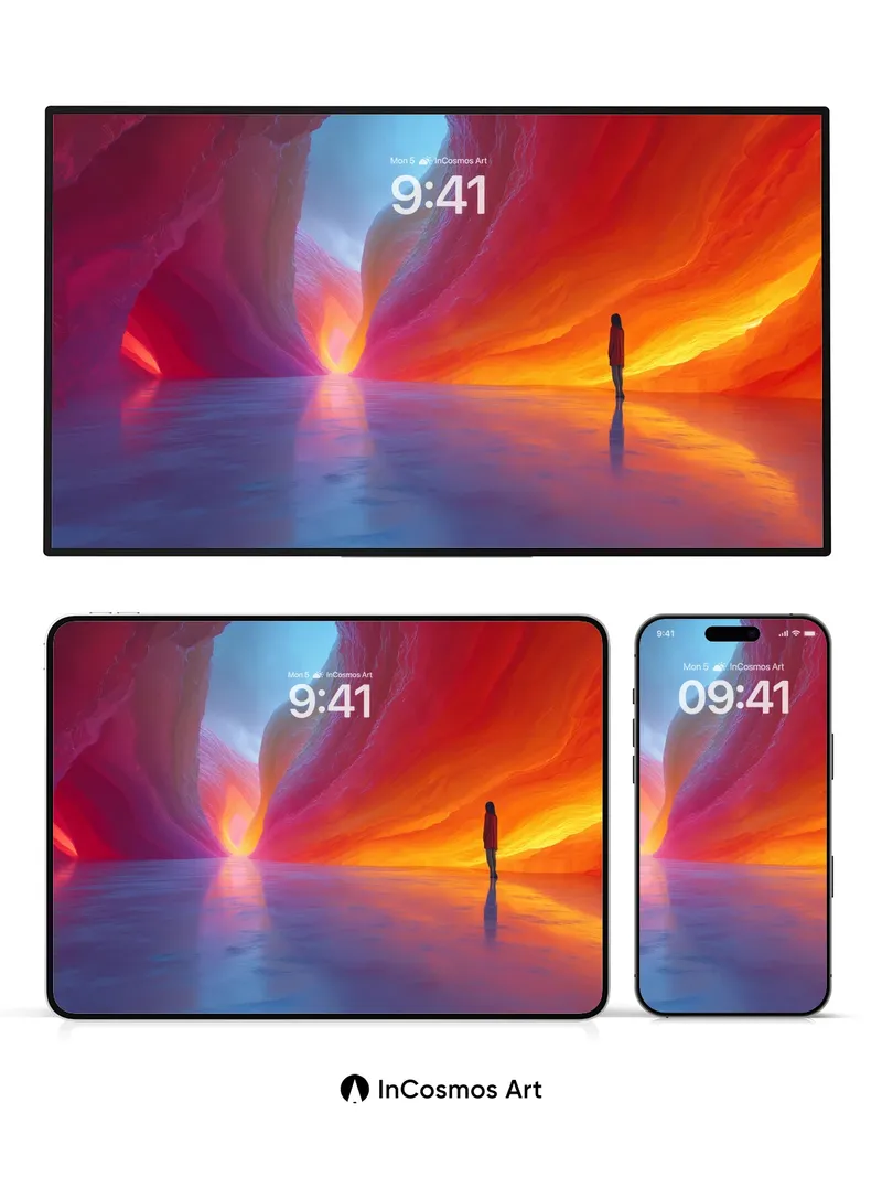 Luminous Canyon Wallpaper with Reflective Depths