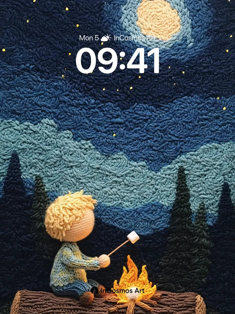 Starry Knit Wallpaper with Moonlit Campfire wallpaper for iPhone, iPad & Mac