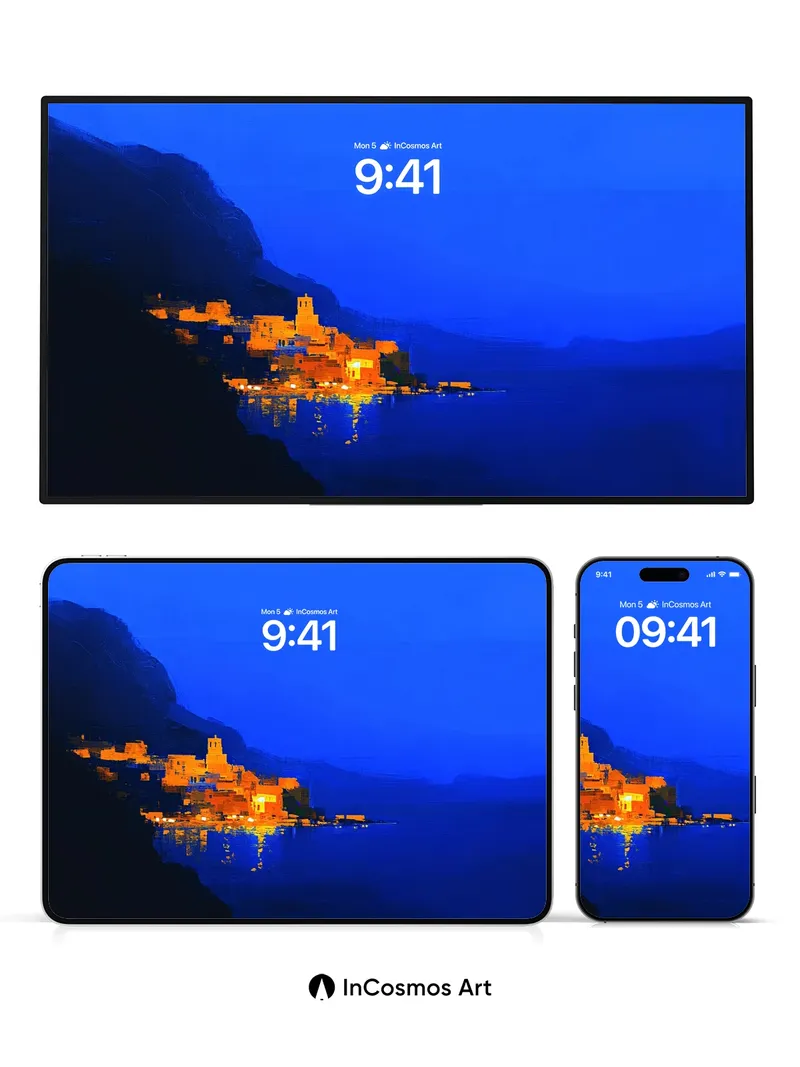 Cobalt Hush Wallpaper with Golden Echoes