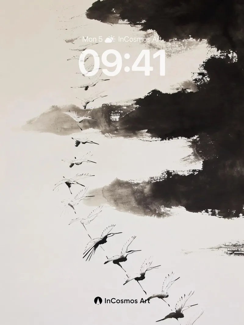 Serenity in Flight Wallpaper with Ink Clouds