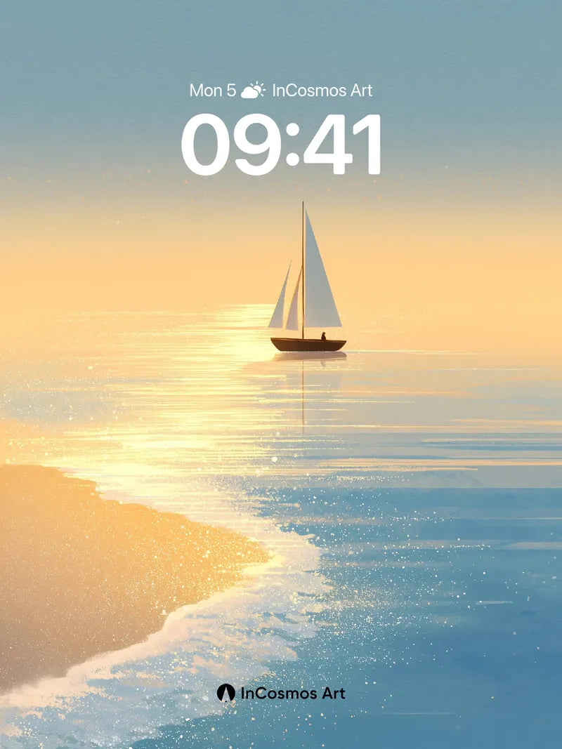 Golden Hush Sailboat Wallpaper with Sunset Reflections