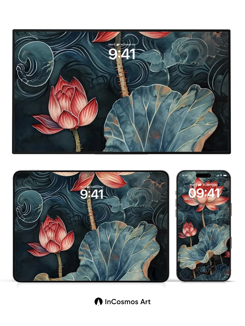 Crimson Lotus Wallpaper with Swirling Depths