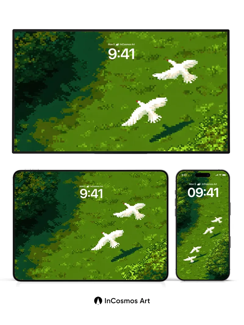 Serene Flight Wallpaper with Pixelated Canopy