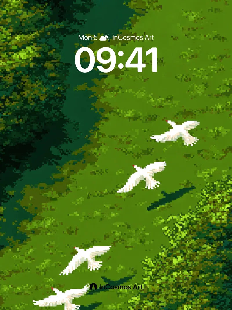 Serene Flight Wallpaper with Pixelated Canopy