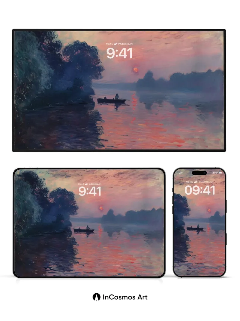 Serenity Sunset Wallpaper with Monet's Brushstroke