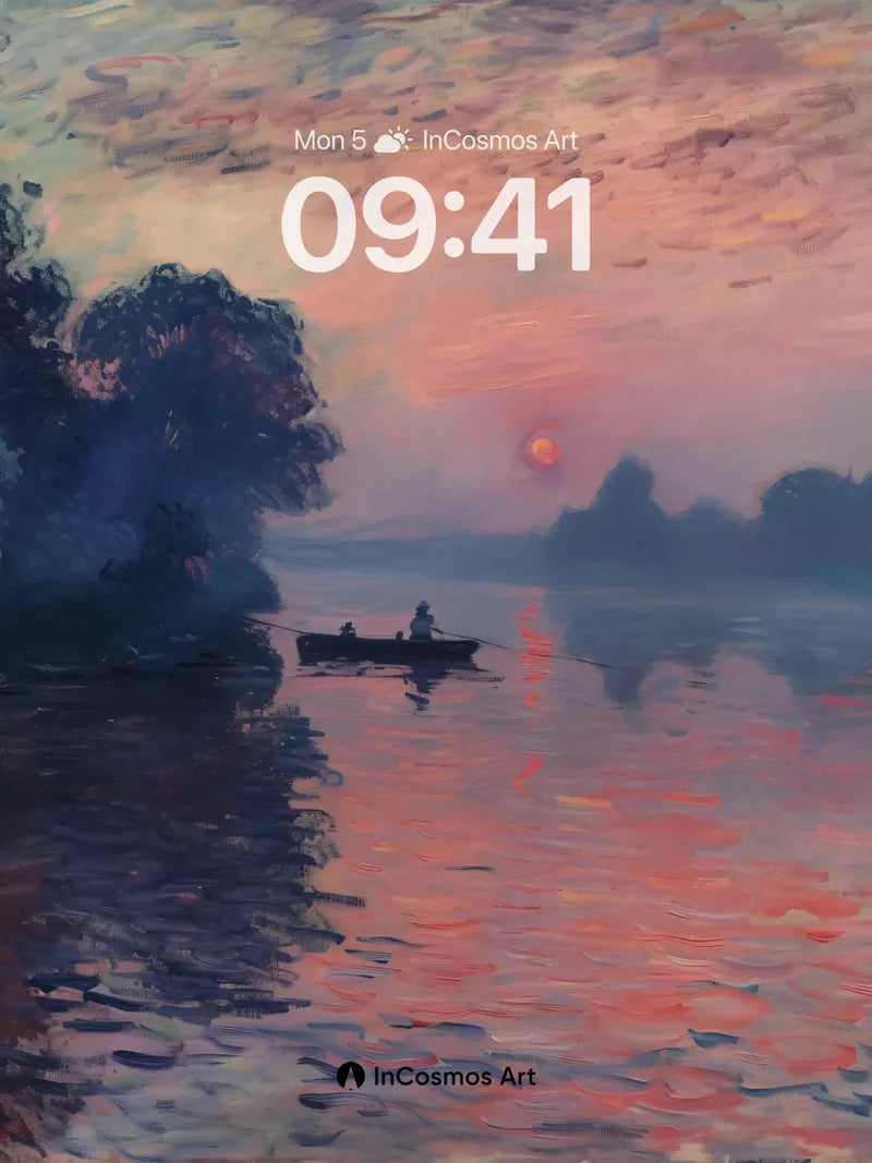 Serenity Sunset Wallpaper with Monet's Brushstroke