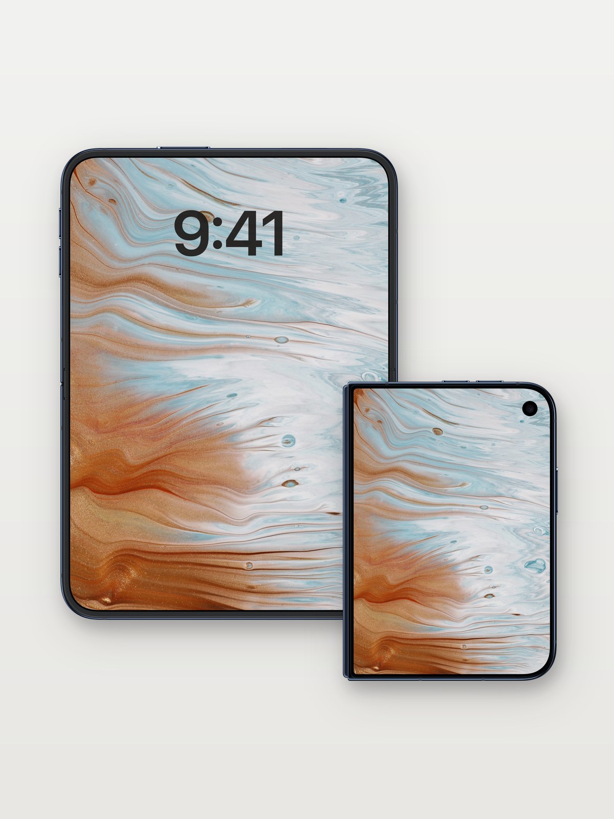 Sediment Mirage Wallpaper with Liquid Light on iPhone Duo, open and closed