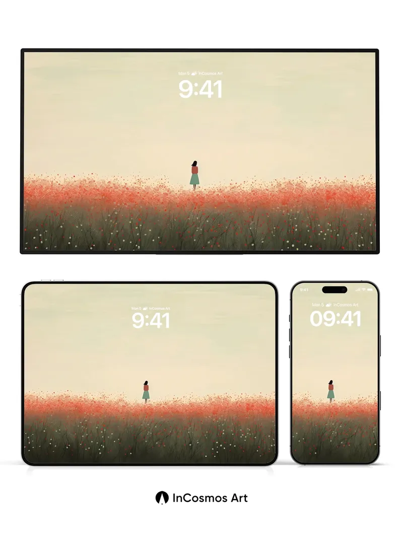 Serenity Field Wallpaper with Distant Figure