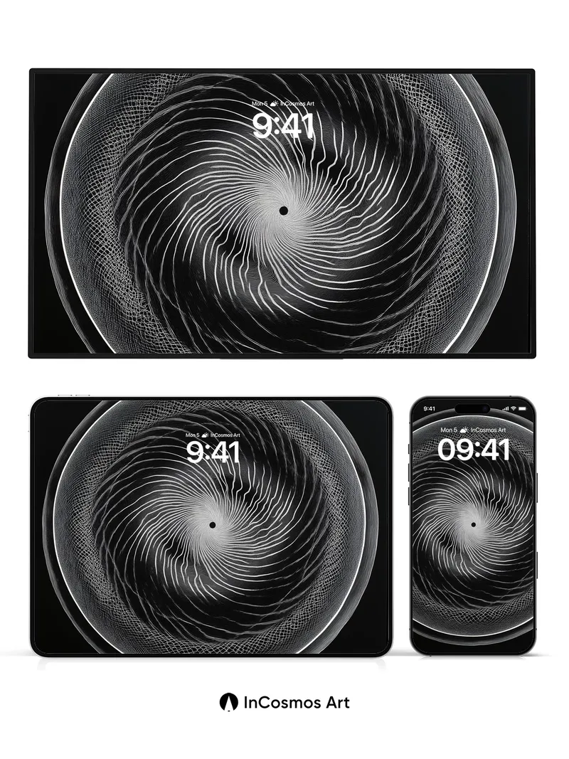 Whirlpool Void Wallpaper with Luminous Grids